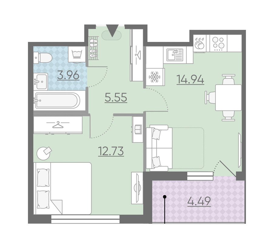 Однокомнатная квартира в : площадь 39.43 м2 , этаж: 2 - 5 – купить в Санкт-Петербурге